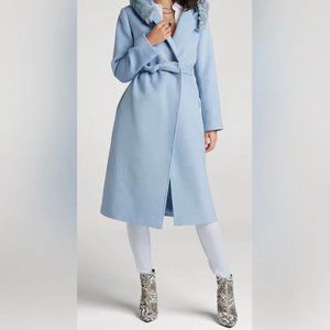 Venus Light Blue Faux Fur-Trim Hooded Coat - Size 8